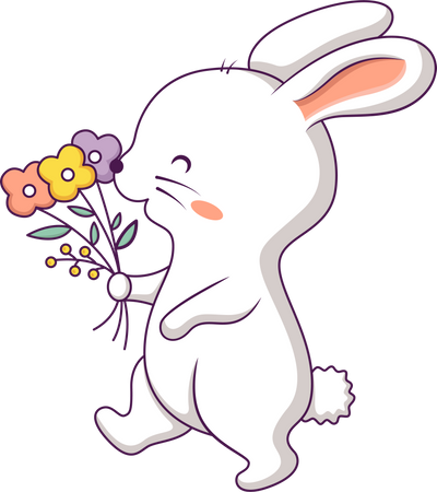Cute Bunny holding flower  Illustration