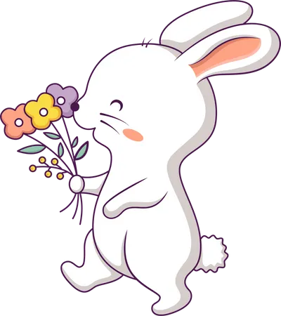 Cute Bunny holding flower  Illustration