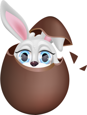 Cute bunny sitting in chocolate egg Illustration