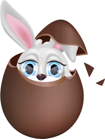 Cute bunny sitting in chocolate egg  Illustration