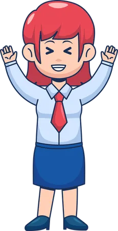 Cute Businesswoman Raising Both Hands  Illustration