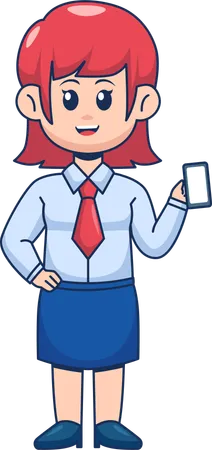 Cute Businesswoman Showing Mobile  Illustration