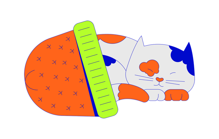 Cute calico cat sleeping in hat  Illustration