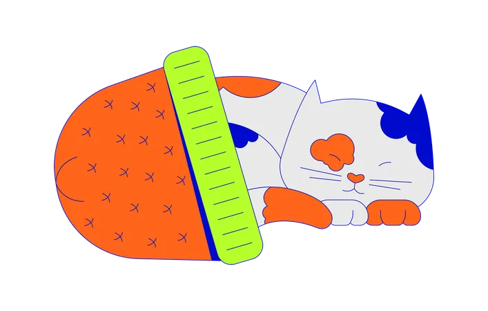 Cute calico cat sleeping in hat  Illustration