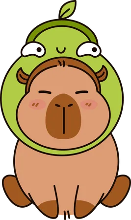 Cute capybara wear avocado plush hat  Illustration