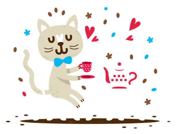 Cute cat drinking a tea Illustration