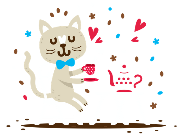 Cute cat drinking a tea  Illustration