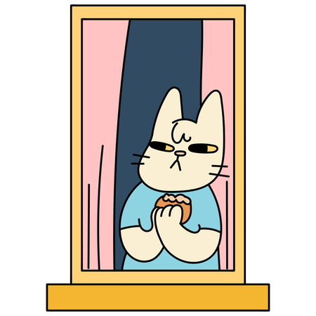 Cute Cat Eating Bread  Illustration
