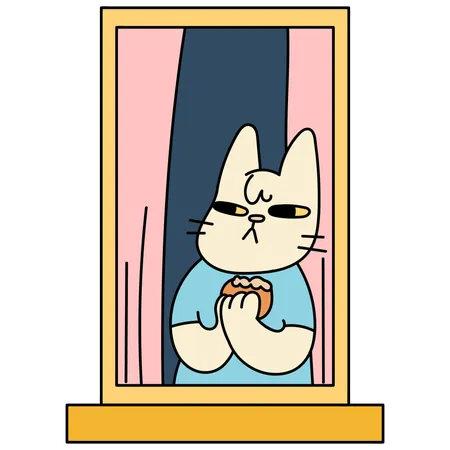 Cute Cat Eating Bread  Illustration