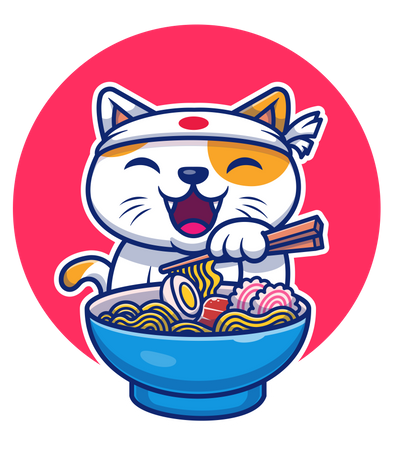 Cute Cat Eating with Chopstick  Illustration