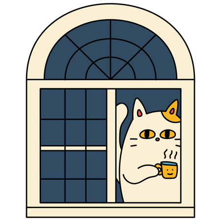 Cute Cat Holding Coffee  Illustration