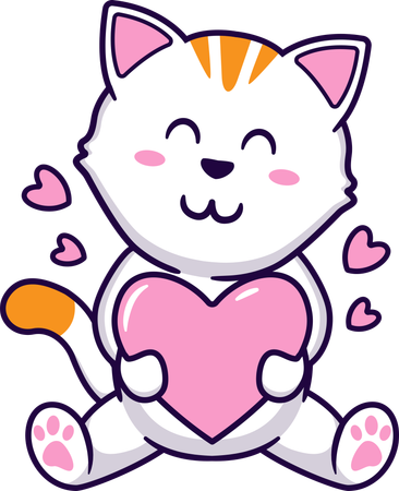 Cute cat holding heart  Illustration