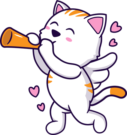 Cute cat playing party horn  Illustration
