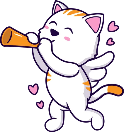 Cute cat playing party horn  Illustration