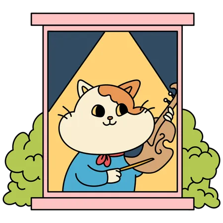 Cute Cat Playing Violin  Illustration