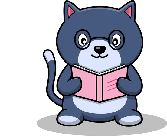 Cute Cat Reading Book Illustration