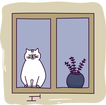 Cute cat sitting on window Illustration