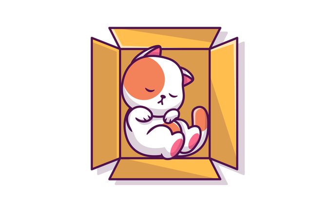 Cute Cat Sleeping In Box  Illustration