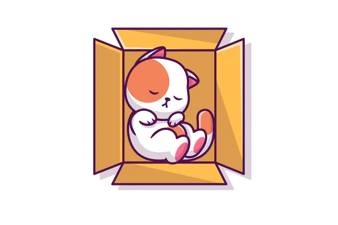 Cute Cat Sleeping In Box  Illustration