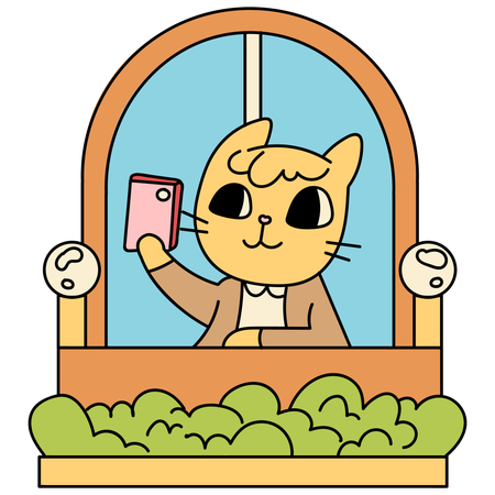 Cute Cat Taking Selfie  Illustration