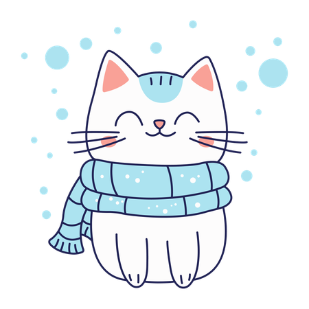 Cute cat wearing blue scarf  Illustration