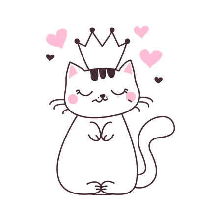 Cute cat wearing royal crown  Illustration