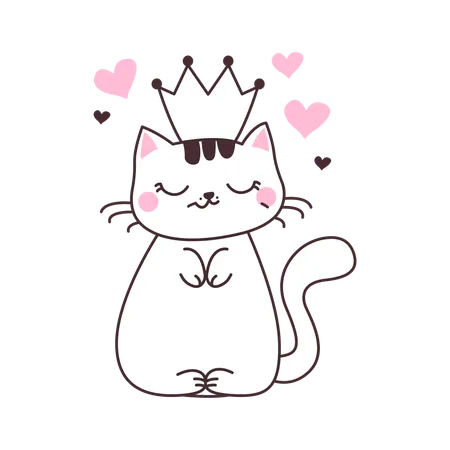 Cute cat wearing royal crown  Illustration