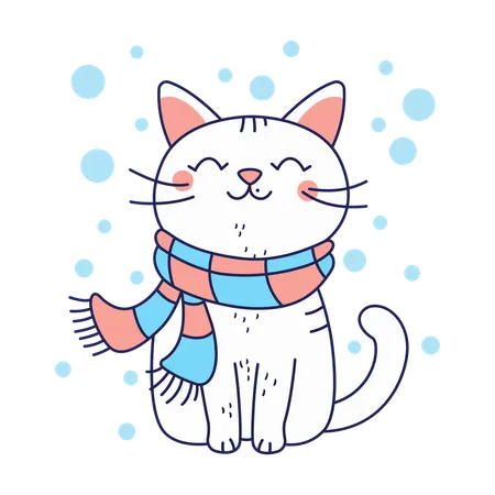 スカーフをつけたかわいい猫  イラスト