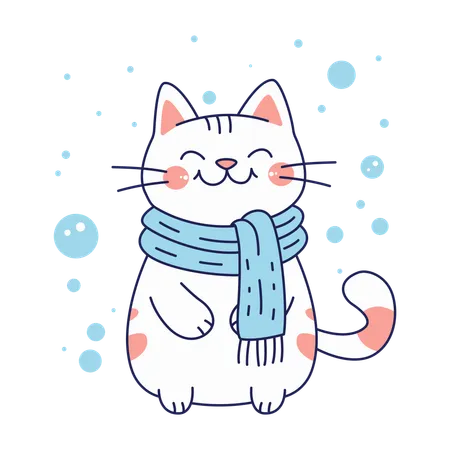 ファッションとしてスカーフを巻いたかわいい猫  イラスト