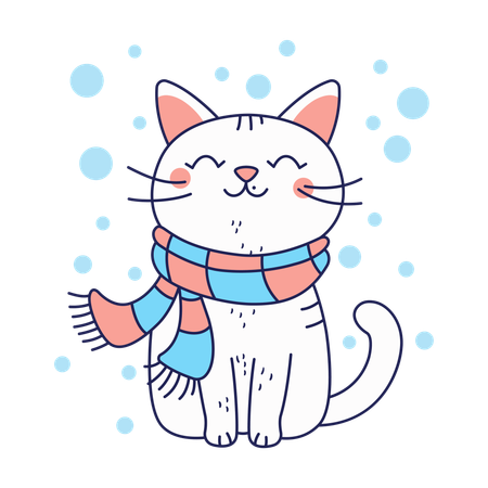 Cute cat wearing scarf  Illustration