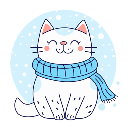 Cute cat wearing scarf in december season  Illustration