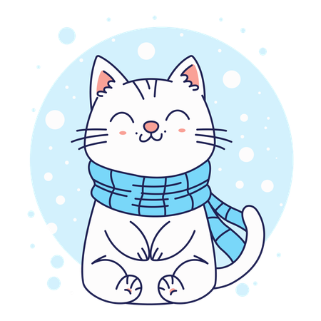 Cute cat wearing scarf in freeze night  Illustration