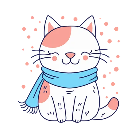 Cute cat wearing scarf in winter season  Illustration