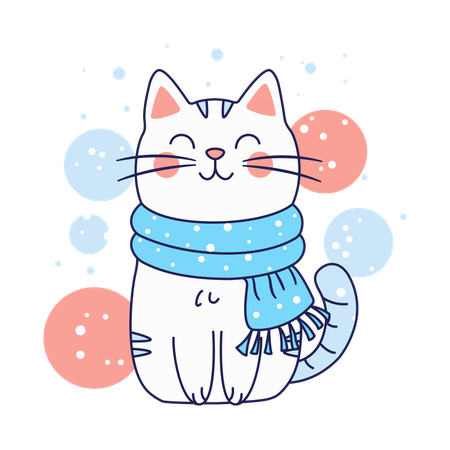 Cute cat wearing scarf to protect against flu  Illustration