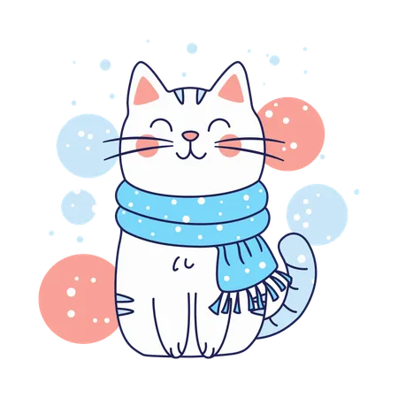 Cute cat wearing scarf to protect against flu  Illustration