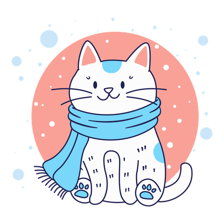 Cute cat wearing scarf to protect from cold  Illustration