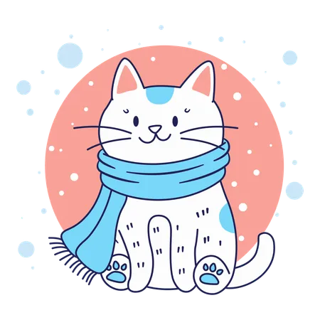 Cute cat wearing scarf to protect from cold  Illustration