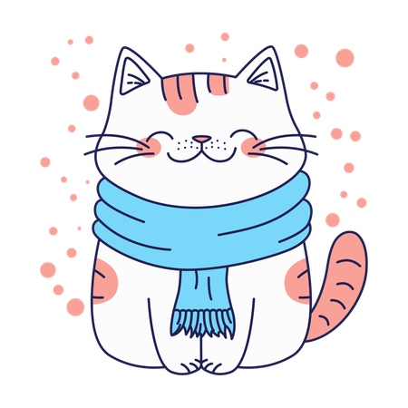 Cute cat wearing warm clothes  Illustration