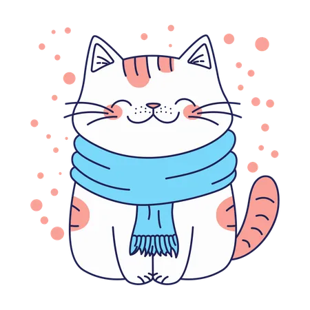 Cute cat wearing warm clothes  Illustration