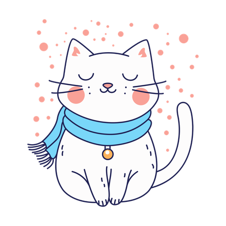 Cute cat wearing woolen scarf  Illustration