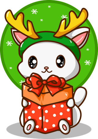 Cute cat with Christmas gift  イラスト