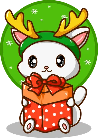 Cute cat with Christmas gift  イラスト