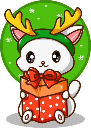 Cute cat with Christmas gift  Illustration