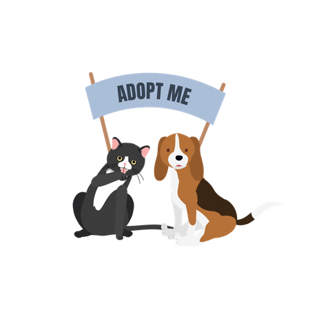 Cute Cats and Dogs Ready for Adoption  イラスト