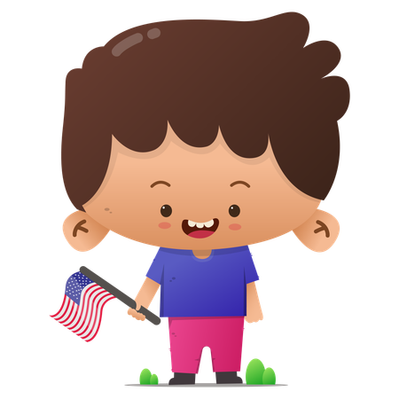 미국 국기를 들고 있는 귀여운 캐릭터  일러스트레이션