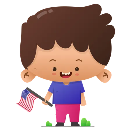 Cute character carrying American flag  Illustration