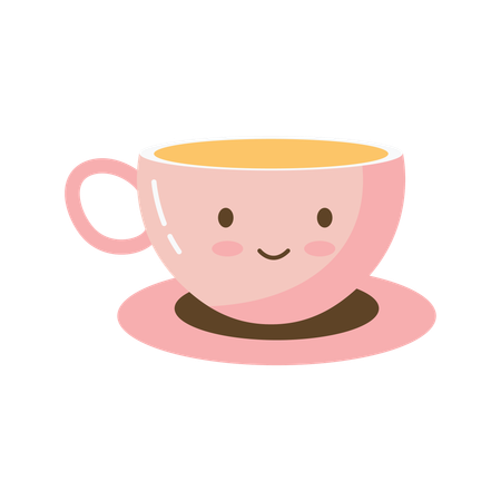 かわいいキャラクターのマグカップに入ったホットコーヒーティードリンク  イラスト