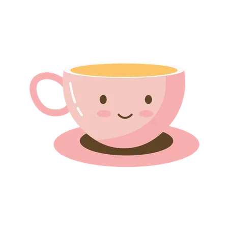 Cute Character Hot Coffee Tea Drink in Mug Cup  Illustration