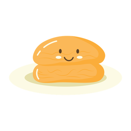 おいしいケーキ、パンケーキ、パン、ベーカリー、デザート、甘い食べ物のかわいいキャラクター  イラスト