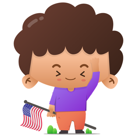 Cute character respectfully carrying American flag  Illustration